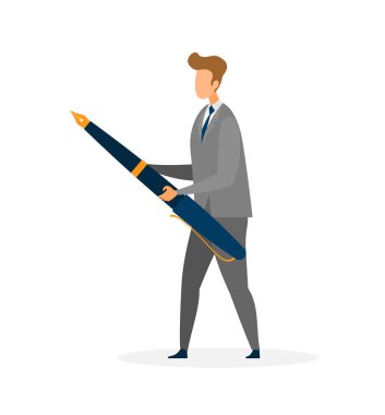 İşadamı Holding Huge Pen Flat Vector Karakter