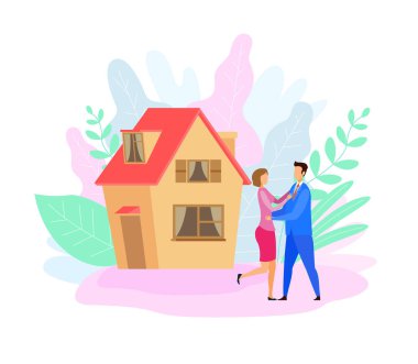 Çift Dışında Ev Düz Vektör İllüstrasyon