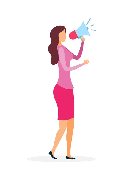 Woman with Loudspeaker Flat Vector Illustration — 스톡 벡터