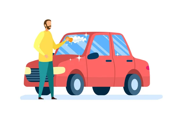 Illustration vectorielle plate automatique de nettoyage de propriétaire de voiture — Image vectorielle