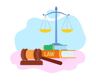 Hukuk ve Adalet Sembolleri Düz Vektör İllüstrasyon