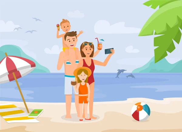 Familie vakantie op het strand. Vector illustratie. — Stockvector