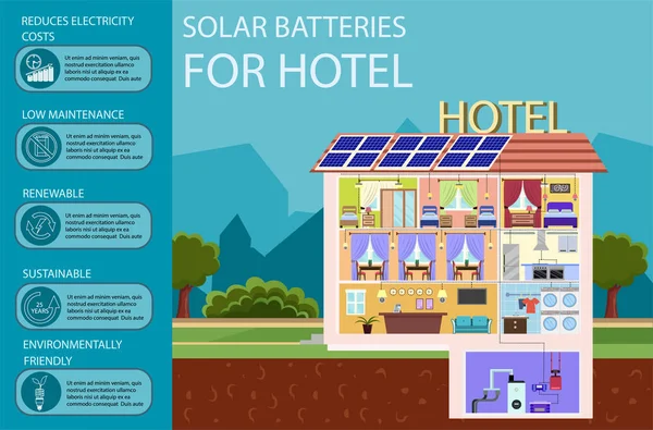 호텔용 태양전지. 벡터 일러스트레이션. — 스톡 벡터
