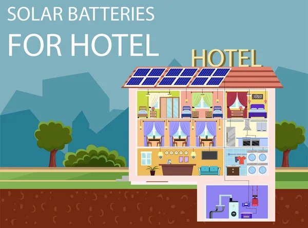 Zonnebatterijen voor Hotel. Vector illustratie. — Stockvector