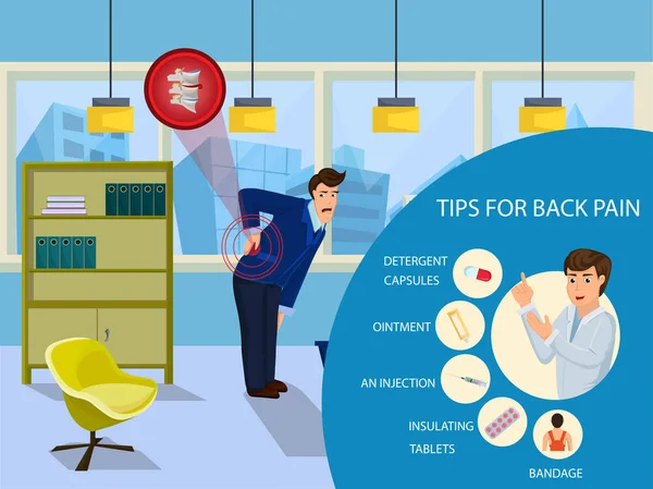 Tips for Back Pain for Businessman. Vector. — Stock Illustration Tips for Back Pain for Businessman. Vector. Stock Vector