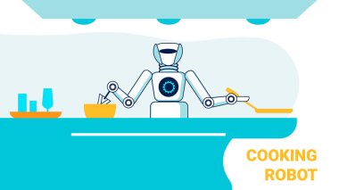 Açık Mutfak Robotik Cook Düz Banner Şablonu