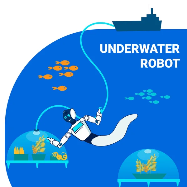 Podwodne Robot badacz płaski banner szablon — Wektor stockowy