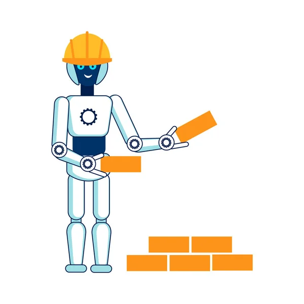 Robot helpt bij het bouwen van huis platte illustratie — Stockvector