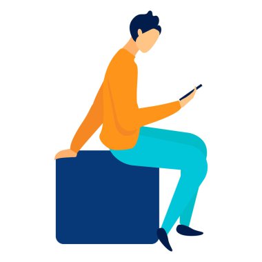 Akıllı Telefon Düz Vektör Resmini Kullanan Kadın