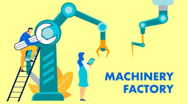 Makine Fabrikası Düz Vektör Afiş Şablonu