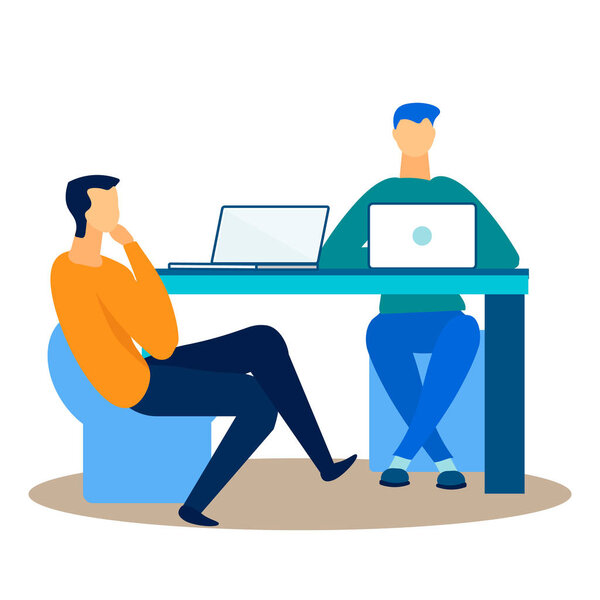 Мужчины, работающие на ноутбуках Flat Vector Illustration

