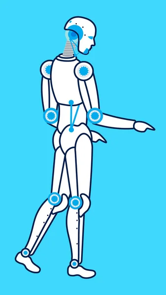 Cyborg, ilustración vectorial de línea delgada humanoide — Vector de stock