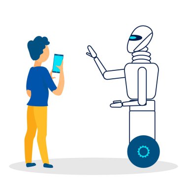 Robotik Rehber Yardım Adam Düz Vektör İllüstrasyon