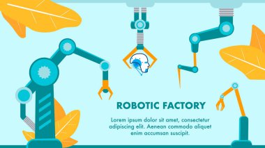 Robotik Fabrika Promo Flat Vektör Afiş Şablonu