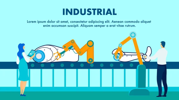 Industrial Robot produkcja płaska banner szablon — Wektor stockowy