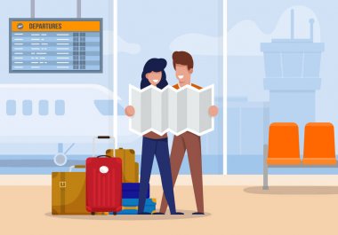 İllüstrasyon Turistler Havaalanı'nda Rota Keşfedin.