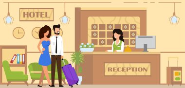 rezervasyon hizmeti ve konaklama karikatür düz.