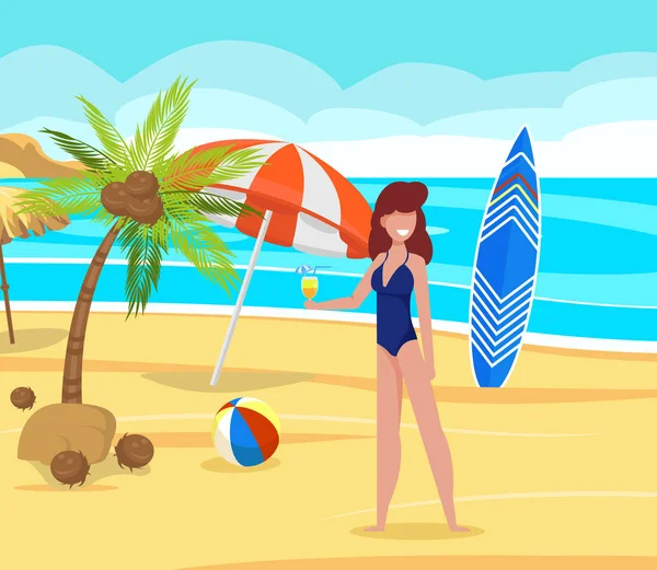 Odpočinek na pláži pod palmovými stromy ilustrace — Stockový vektor