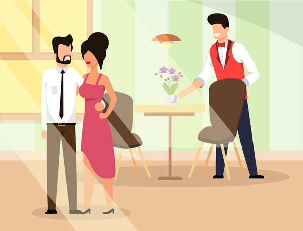 Couple in Love go Restaurant  Illustration Flat.