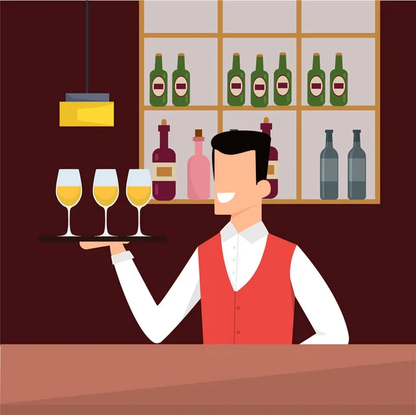 Vector Illustration Bartender at Casino Cartoon. — Stock Vector