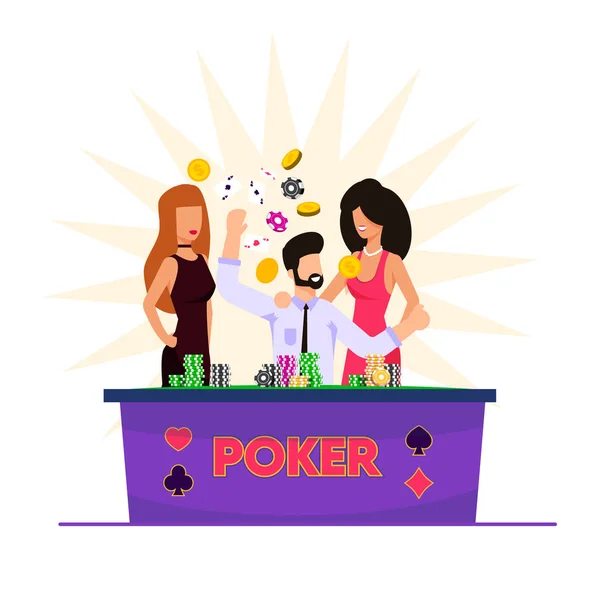 Vector Illustration Man Playing Cards in Casino. — Stock Vector