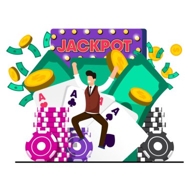 Düz Şans Win Casino Jackpot Vektör İllüstrasyon.