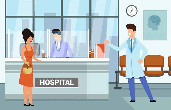 Посещение медицинской больницы, векторная иллюстрация . — стоковый вектор
