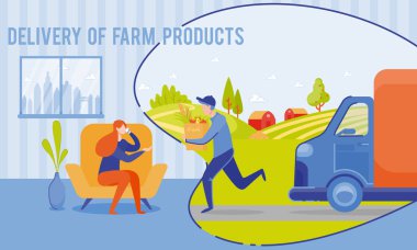 Düz Teslimat Çiftlik Ürünleri Vektör İllüstrasyon. 