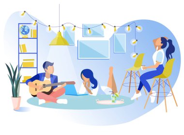 Coworking Office Flat Banner Parti Dinlenme Break