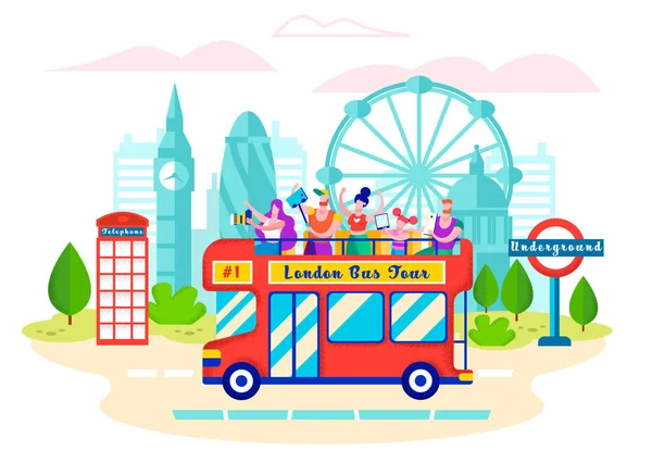 Bus met inscriptie London bus tour, cartoon. — Stockvector