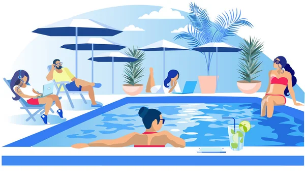 Oslava bazénu odpočinek v létě Pozvánka-Neplacatý nápis — Stockový vektor