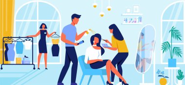 Güzellik salonunda oturan genç kadın. Saç stili.