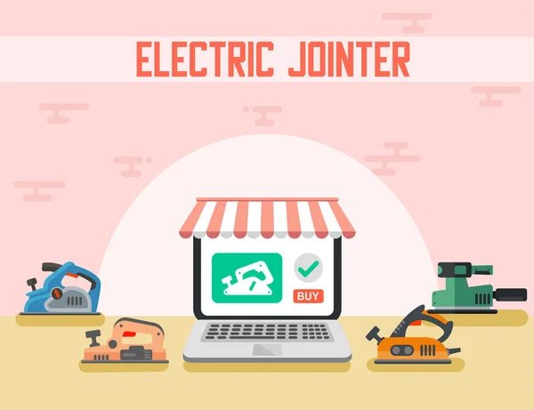 Elektrikli Jointer Online Shop Düz Açılış Sayfası — Stok Vektör