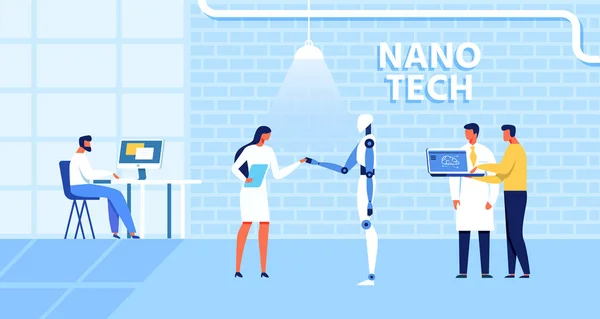 Cartoon Nano Tech Centro de Investigación para la Creación de IA — Vector de stock