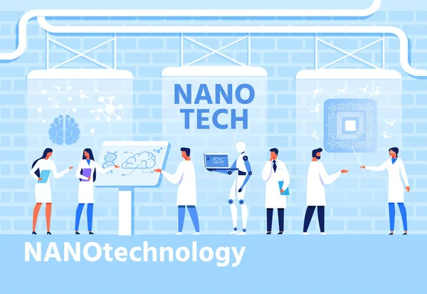 Nano techology utveckling platt tecknad banner — Stock vektor
