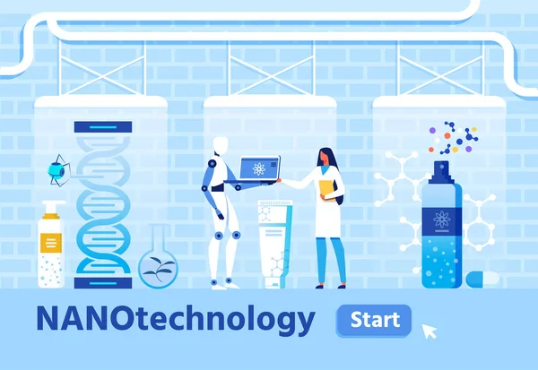 Orvosi kutatás és Nanomaterial létrehozása banner — Stock Vector