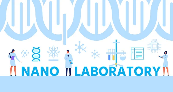 Banner de texto de Nano Lab con ADN de Helix y expertos — Vector de stock