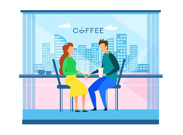 Couple au repos au Café dans la Smart City Vector moderne — Image vectorielle