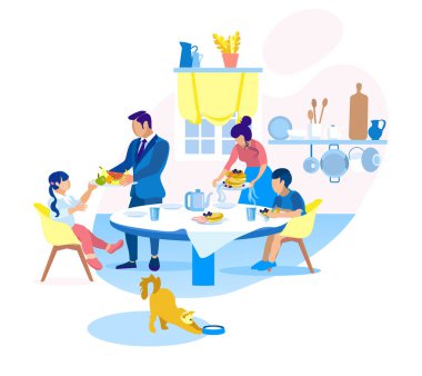 Evde Meyve ve Krep ile Aile Kahvaltısı