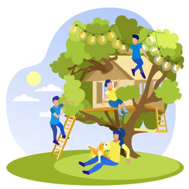 Happy Brothers Tree House Karikatür Eğlenceli Having