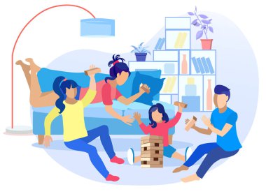 Gençler ve Çocuk Jenga Puzzle Risk Oyunu Oynuyor