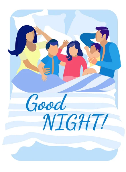 God natt önskar och lycklig familj sova i sängen — Stock vektor