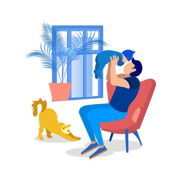 Baba Koltukta Oturur ve Yenidoğan ile Oynarken