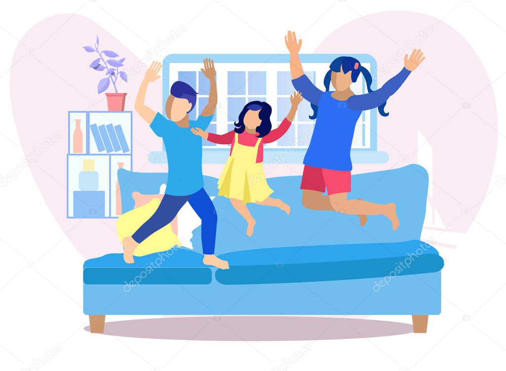 Children Having Fun at Home Flat Illustration