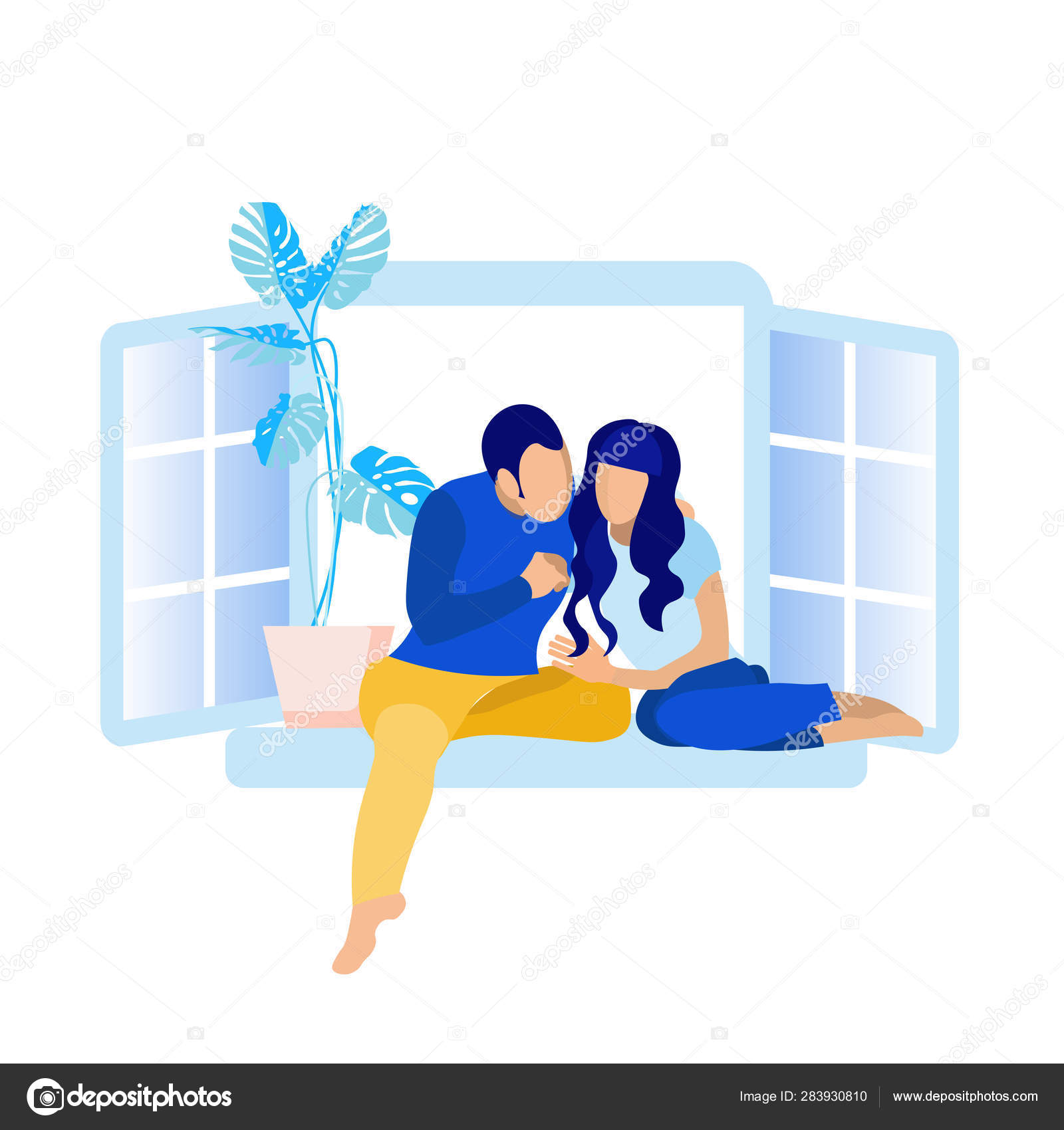 Faceless Couple Sitting on Windowsill Cartoon Stock Vector Image by  ©.com #283930810