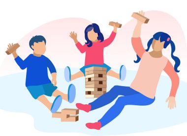 Build Oyuncak Tuğla ile Kule Risk Oyunu Oynayan Çocuklar