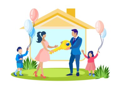 Büyük Anahtar ile Yeni Evin Dışında Aile Ayakta