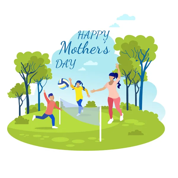 Happy Ημέρα της μητέρας ευχετήρια κάρτα με κινούμενα σχέδια οικογένεια — Διανυσματικό Αρχείο