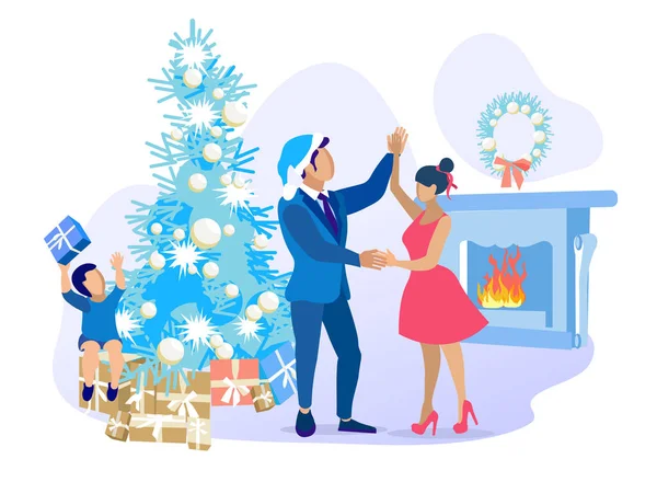 Bonne famille Célébrant Noël ou Nouvel An — Image vectorielle