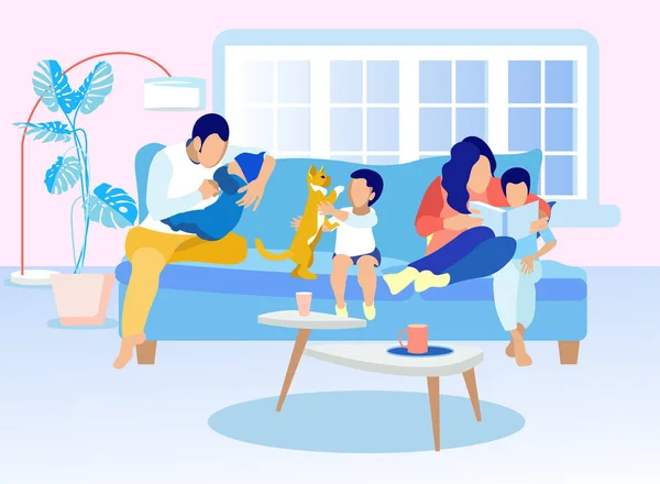 Happy Family Spending Time at Home Illustration — Stock Vector